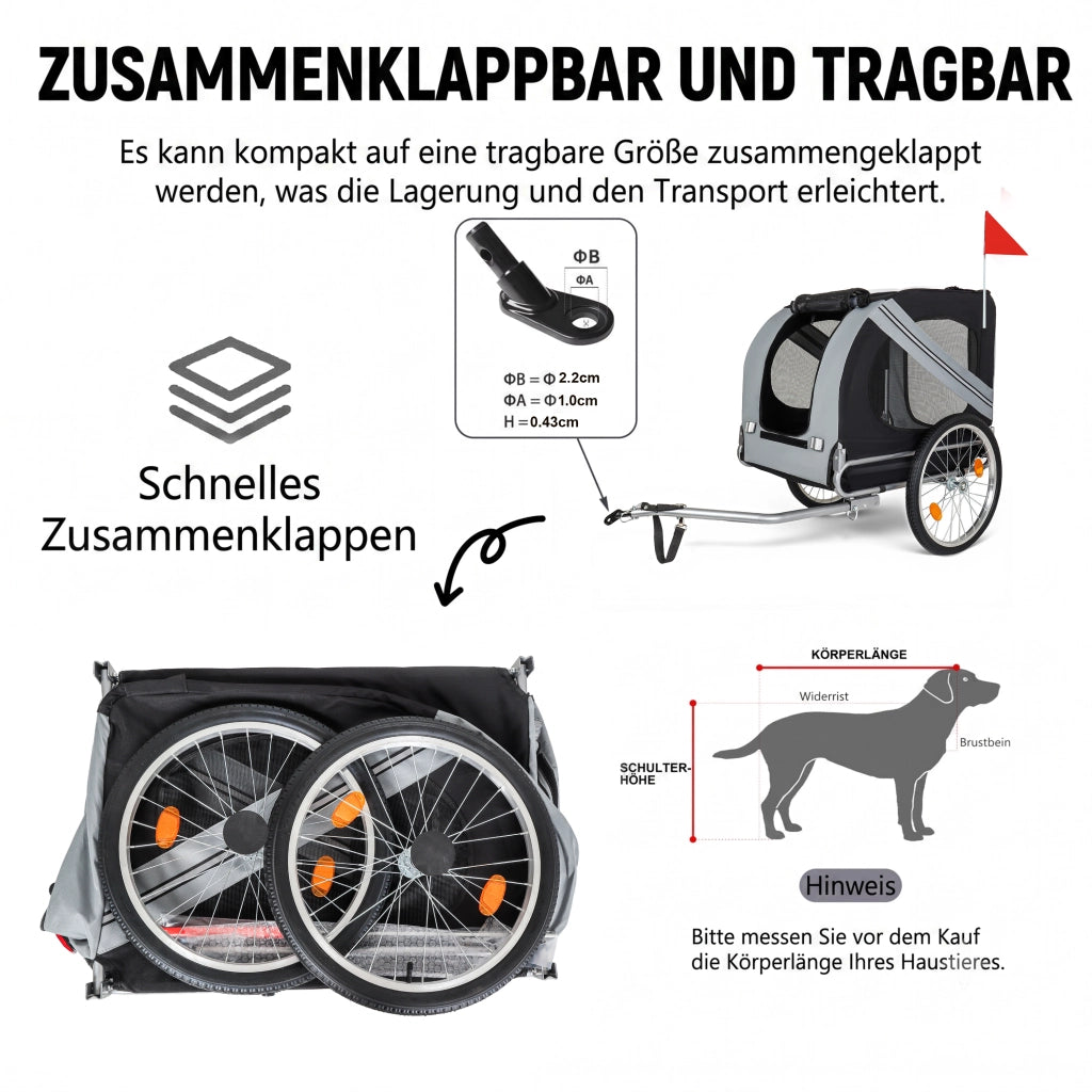 RIMORCHIO PER BICICLETTA PER CANI 40 kg Nero/Grigio in Acciaio