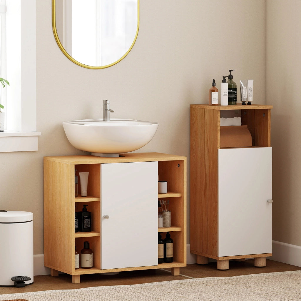 Mobile Bagno Sottolavabo con Armadietto 2 Ante e Ripiani ¨C Minimal ¨C Bianco 60x33x57