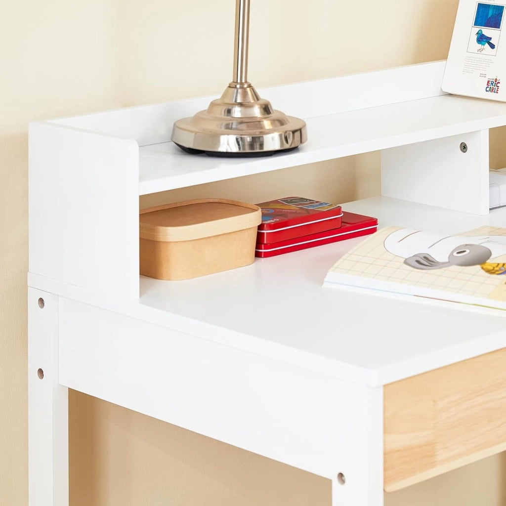 Scrivania Salvaspazio con 2 Cassetti Scrivania Ufficio Compatta Tavolo da Lavoro per Studio Cameretta e Camera da Letto Bianco 100x59x95cm FWT106-W