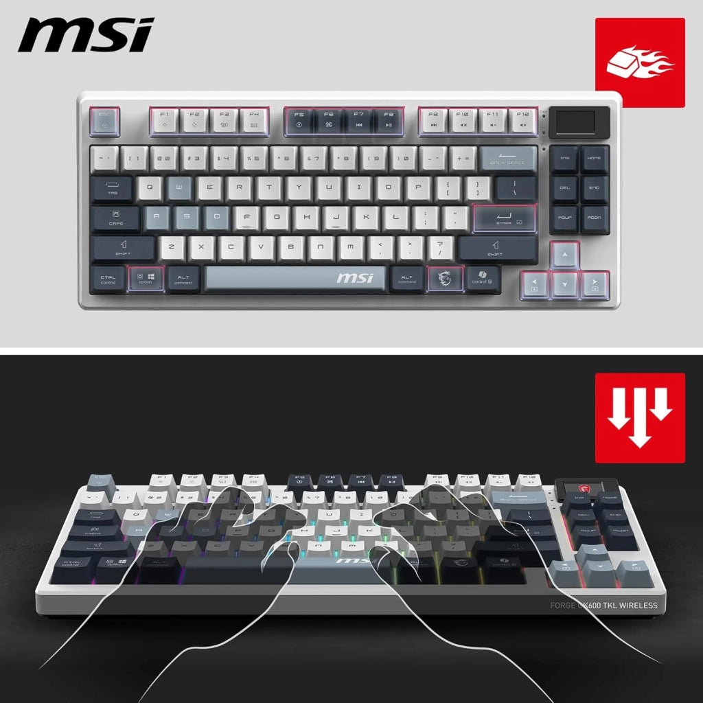 Forge GK600 TKL Wireless Sky FR - Tastiera AZERTY meccanica a switches lineari, tasti PBT stampati Sublimazione, base antiscivolo, LED RGB, USB 2.0, Bluetooth, 2.4 GHz - Tenkeyless