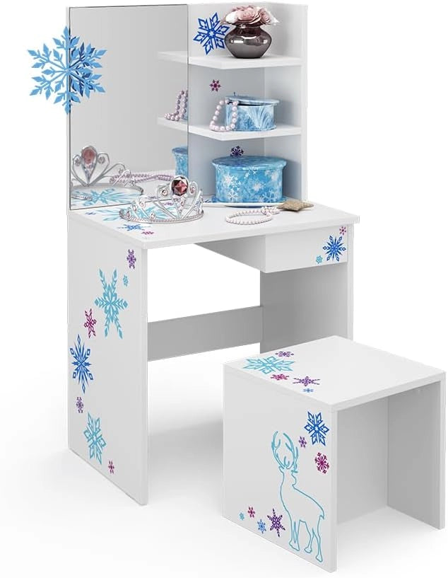 Tavolino da toilette per bambini Schneeflocke, Bianco, 54.8 cm, adatto per la conservazione di cosmetici e accessori