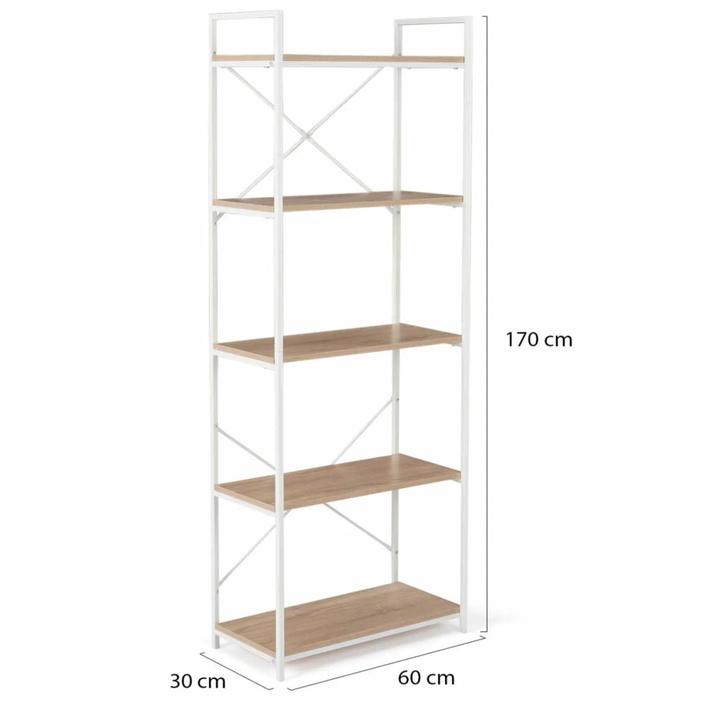 IDMarket - DETROIT Scaffale a 5 livelli 170 cm design industriale legno e metallo bianco