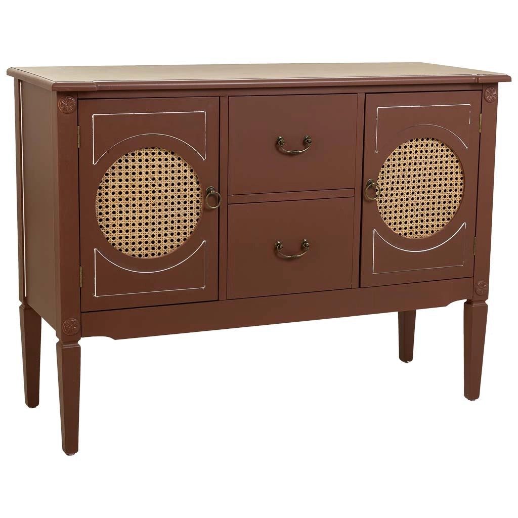 Credenza in legno marrone e rattan 106x40x78h