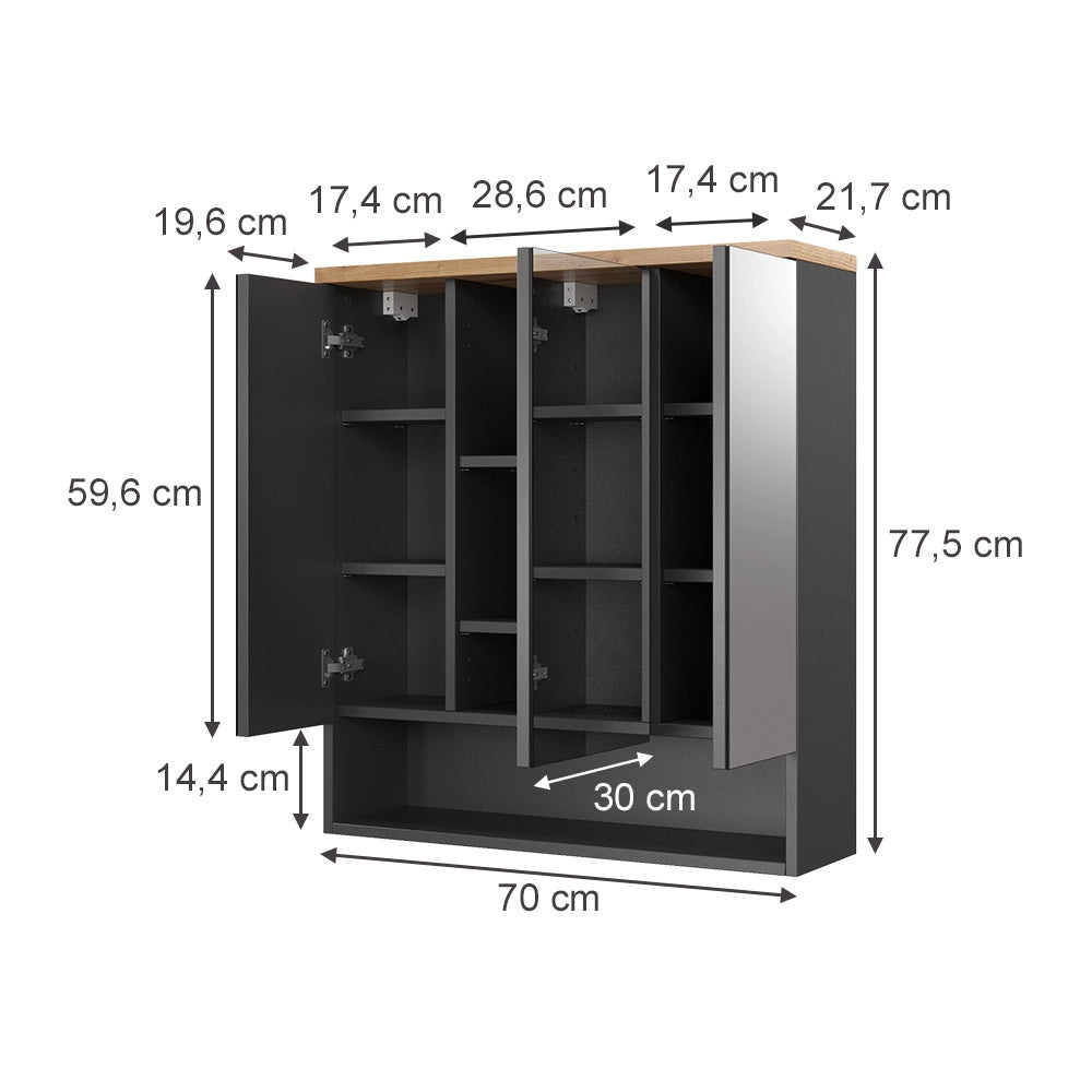 Vicco Specchio contenitore bagno Antracite 70 x 77.5 cm