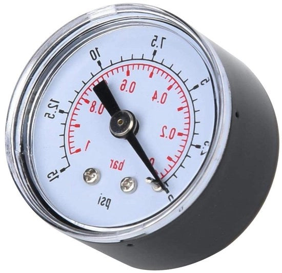 Misuratore di pressione dell'aria con manometro meccanico per aria, olio, acqua - Connettore posteriore 1/8 pollici BSPT (0-15 psi 0-1 bar) - Misura precisa - Materiale resistente