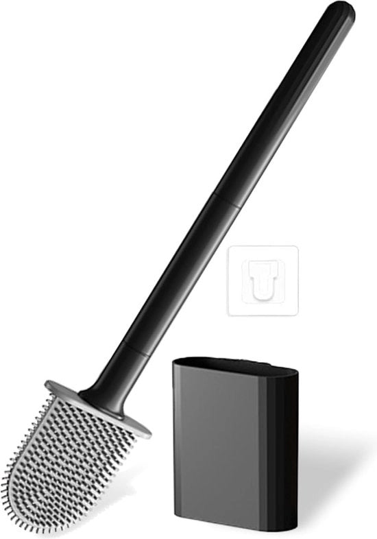 Asciugamani per wc con supporto da fissaggio alla parete senza forare, asciugamani per wc in silicone con supporto, asciugamani per wc in silicone con setole in silicone, asciugamani per wc in silicone per bagno - nero.