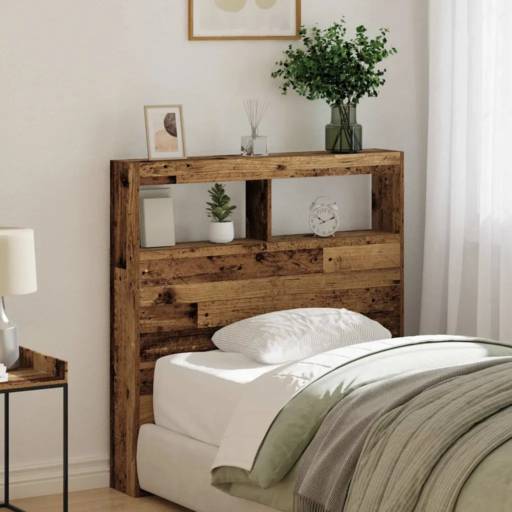 Testiera con Contenitore a LED Legno Antico 100x17x102 cm 863125
