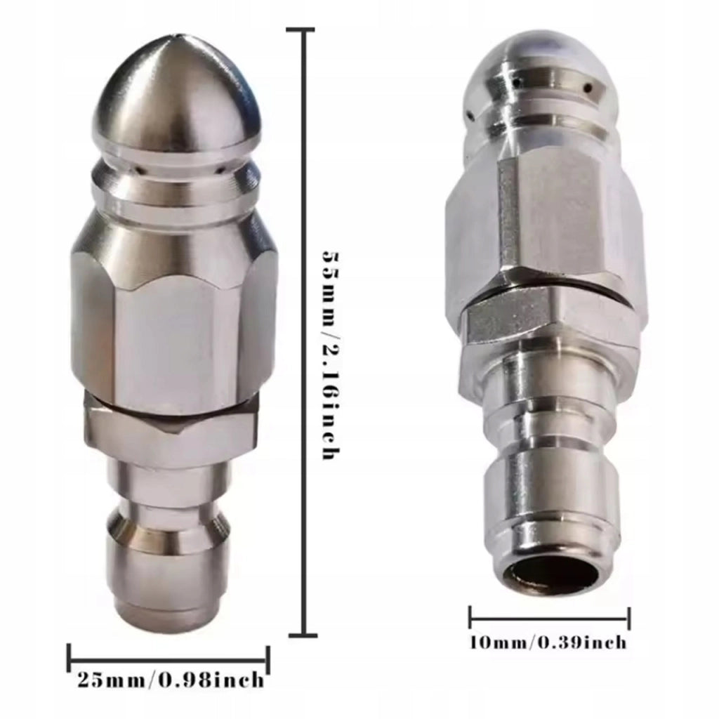 Ugello di Pulizia ClearFlow SteelJet 1/4 QuickConnect – Acciaio Inox | 1 Foro Frontale + 6 Posteriori