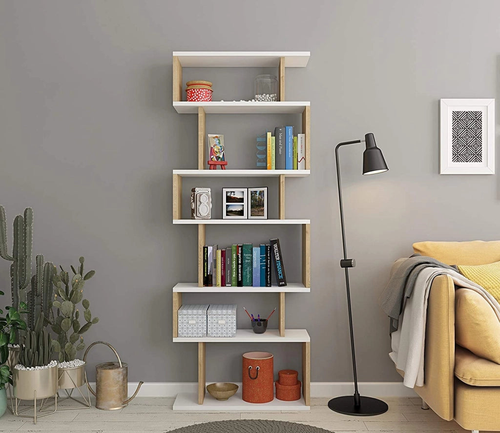 Libreria in legno Bates - 60 x 19 x 160 cm - Rovere bianco