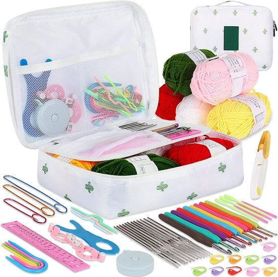 Kit di avvio per principianti e adulti - inclusa set di aghi da maglia ergonomici in metallo da 0,6 mm a 6 mm - accessori e borsa da cactus - filato e aghi da maglia e accessori per maglia