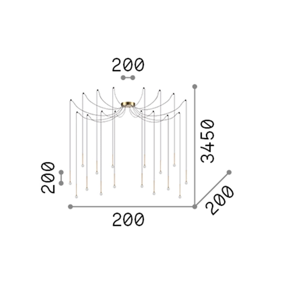 Sospensione Industrial-Minimal Lucciola Metallo Nero 16 Luci Led 16W 3000K