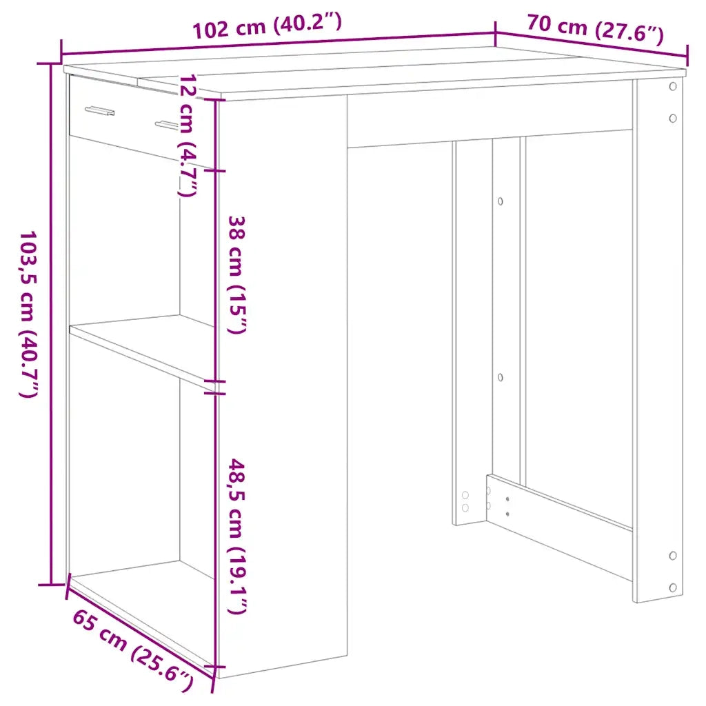 Tavolo Bar Rovere Artigianale 102x70x103,5 cm in Truciolato 3309329