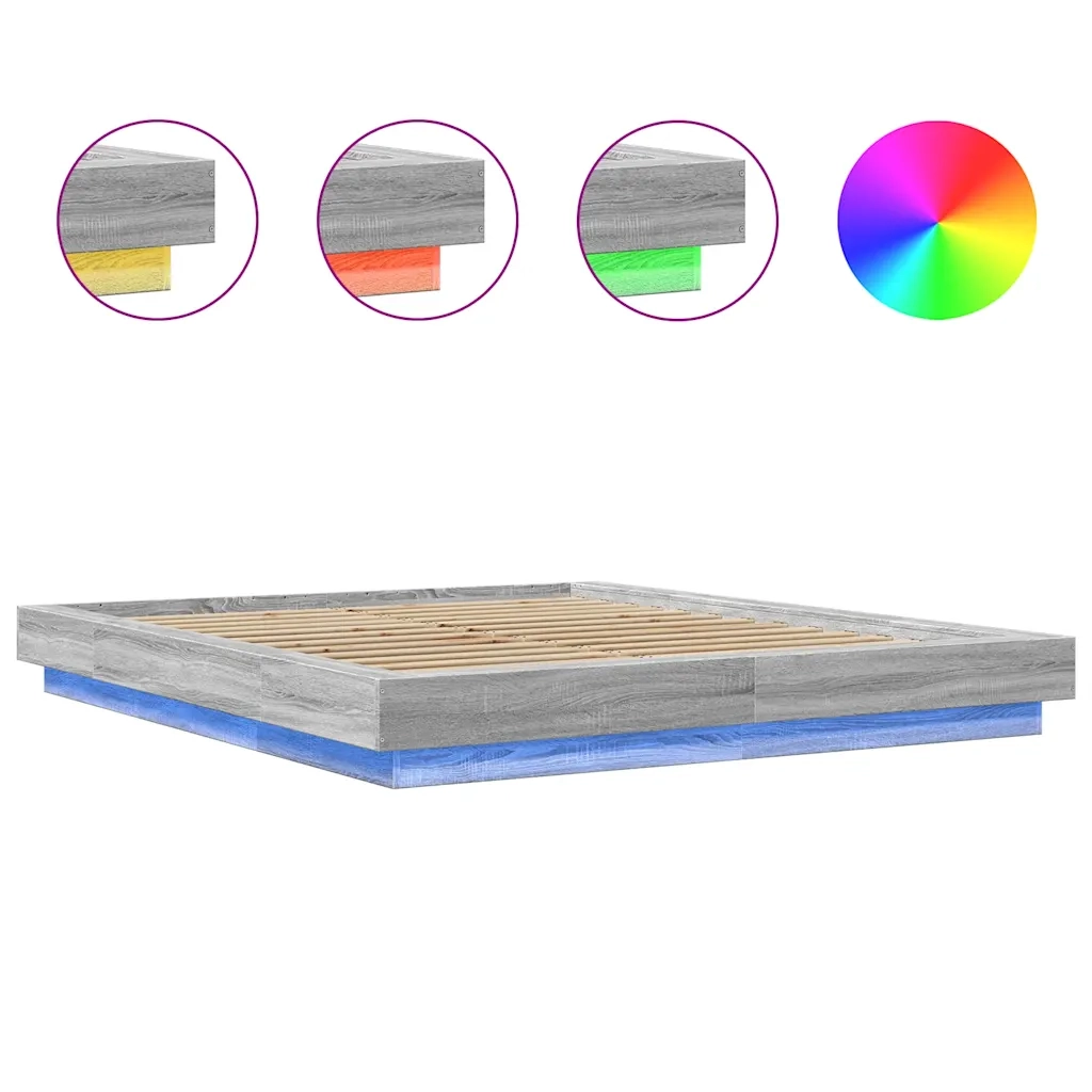 Giroletto Luci LED Grigio Sonoma 160x200 cm Legno Multistrato 3281089