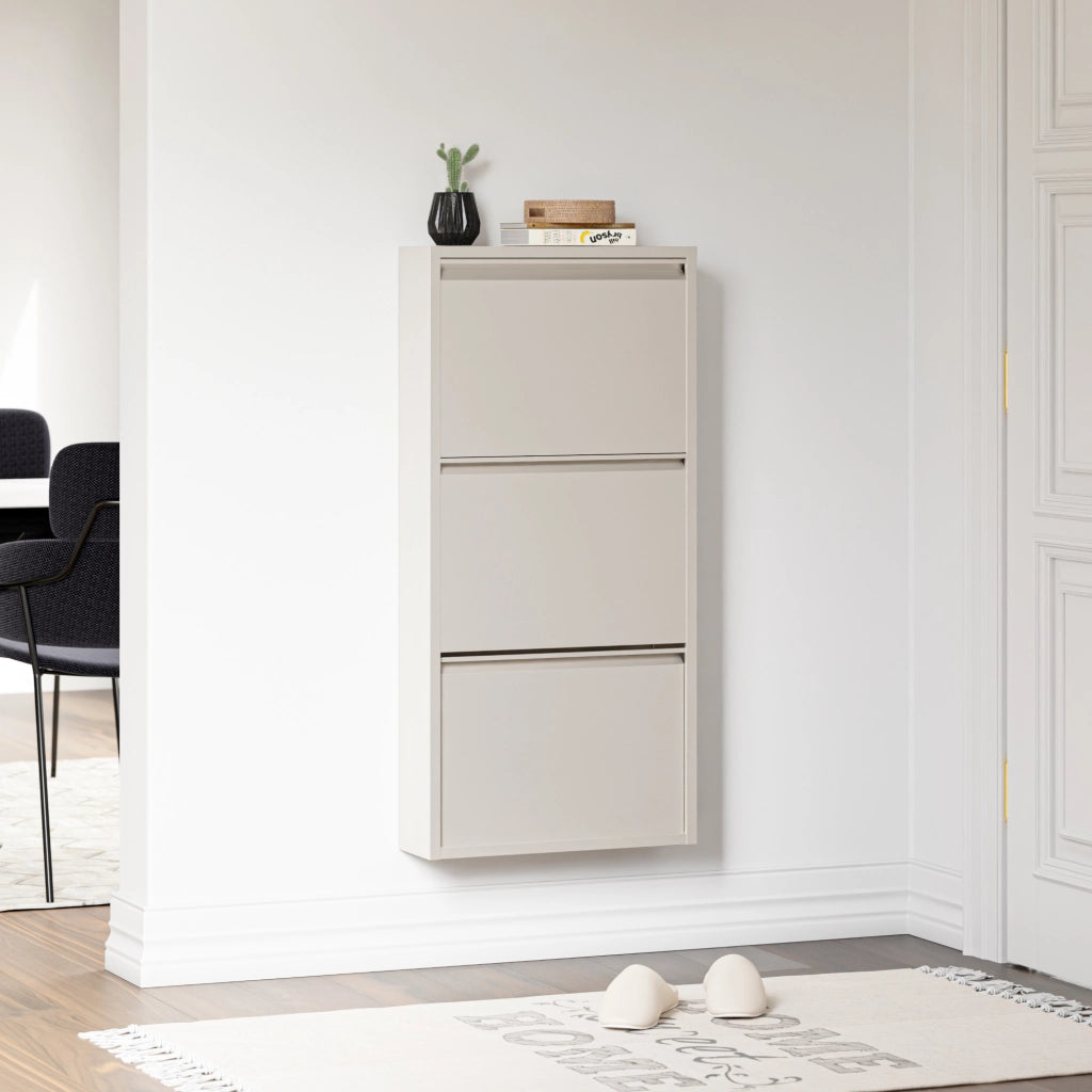 Scarpiera Sokndal con 3 Contenitori Ribaltabili Portascarpe in Metallo - Pepe Bianco [en.casa]