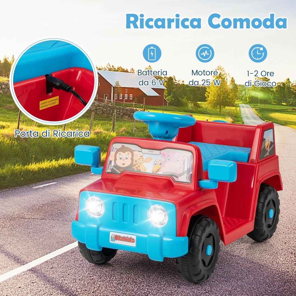 6V Macchina Elettrica per Bambini, Auto Elettrica Cavalcabile con Sonori Portabicchiere, Vano Portaoggetti, Luci LED, 18 Mesi + (Rosso)