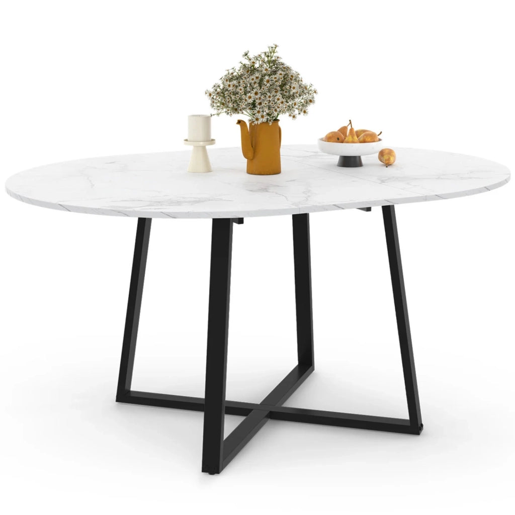 IDMarket - Tavolo da pranzo rotondo allungabile SELMA 4-8 persone piano in marmo bianco e nero ALASKA 110 - 150 cm