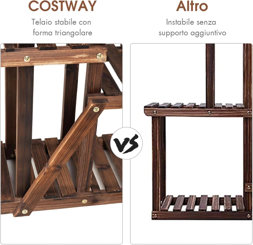Scaffale Porta Piante a 9 Ripiani, Porta Piante da Interno ed Esterno a Scala in Legno, Porta Vasi da Balcone, Giardino e Salotto, 125 x 25 x 114 cm
