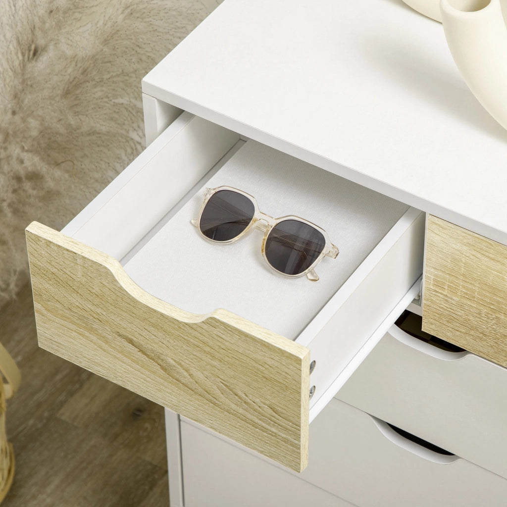 Cassettiera Moderna con 5 Cassetti ¨C Zephmum ¨C Legno Effetto Naturale e Bianco 60x40x77,5 cm