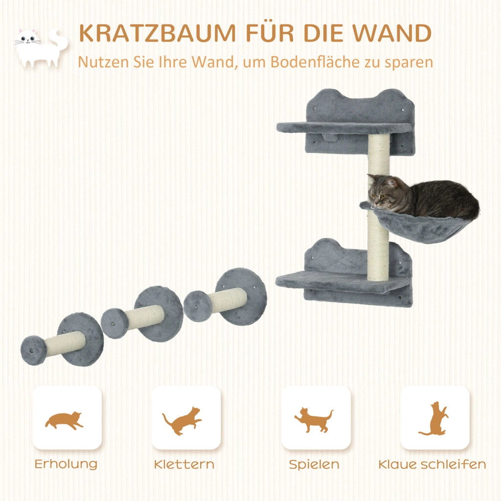 Set per gatti con arrampicata e amaca ¨C zephmum ¨C grigio+crema 40x28x73cm