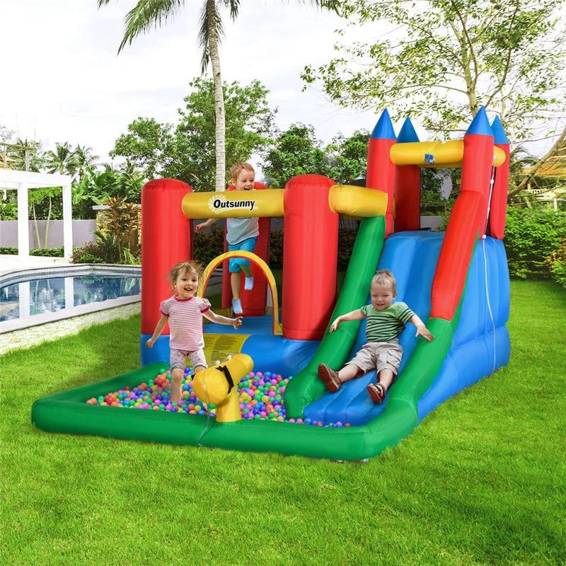 GIOCO GONFIABILE PER BAMBINI 3-8 ANNI CON SCIVOLO E PISCINA 330X245X215CM