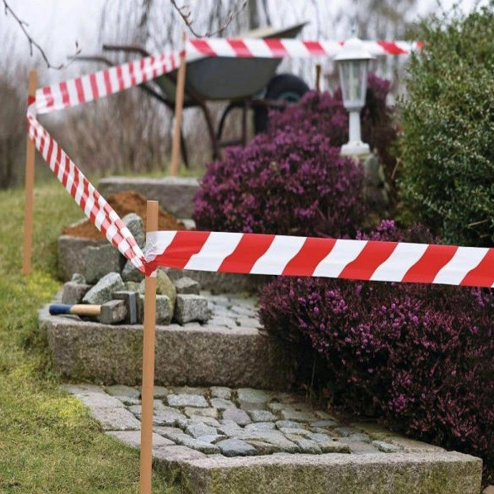 Trade Shop - Nastro Segnaletico Di Sicurezza Rotolo Da 50 Mt Segna Percorso Bianco Rosso -