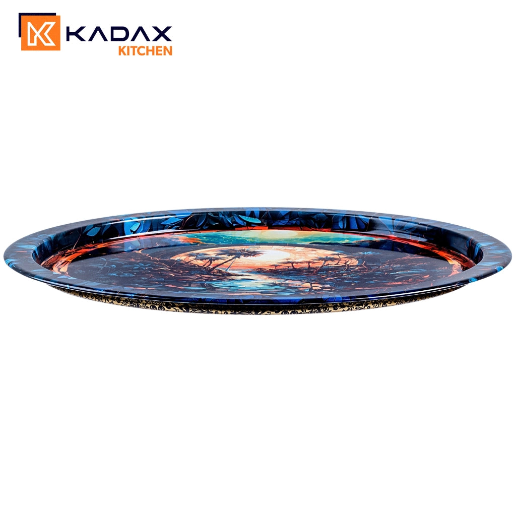 Vassoio decorativo da portata KADAX, rotondo, grande, con palma, 32,5 cm