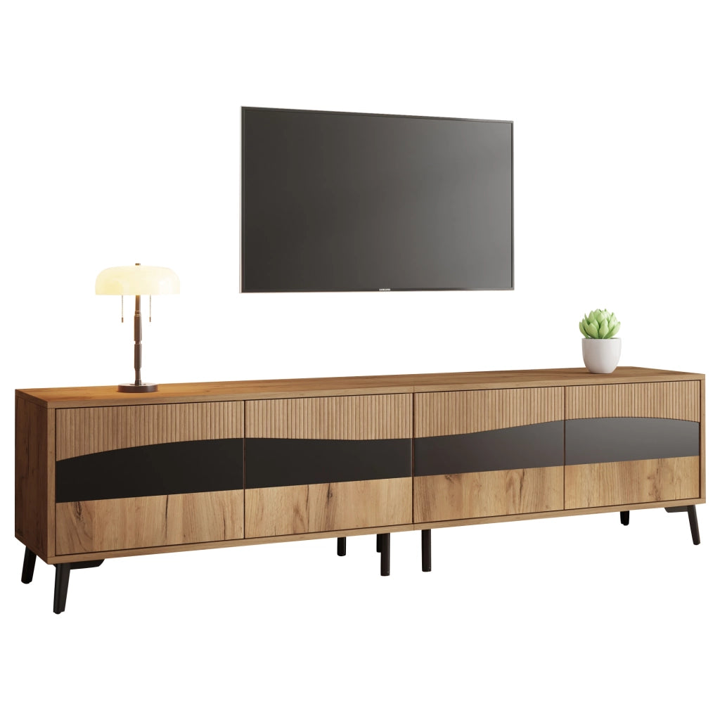 Mobile TV Lowboard ¨C MINIMAL ¨C Legno e Nero, 4 Ante, 8 Gambe, 180x40x50 cm