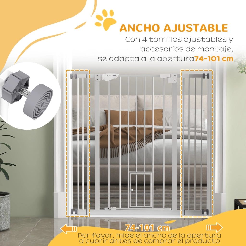 Barriera di Sicurezza Estensibile con Porta ¨C Zephmum ¨C Bianco 74-101x104,1 cm