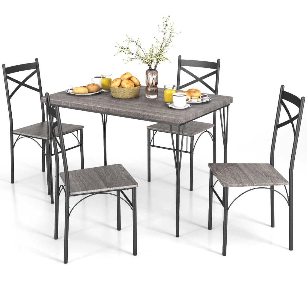 Set da tavolo da pranzo 5 pezzi, Tavolo da pranzo rettangolare moderno con 4 sedie con telaio in metallo Grigio-Tavoli e sedie da pranzo