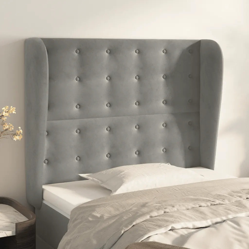 Testiera ad Orecchio-Testata con Orecchie Grigio Chiaro 93x23x118/128 cm in Velluto 913193