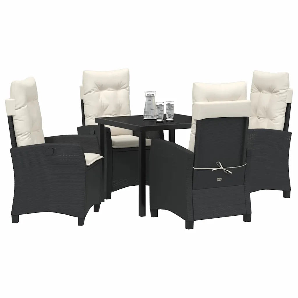 Set da Pranzo per Giardino con cuscino 5 pcs Nero polyrattan 3380366