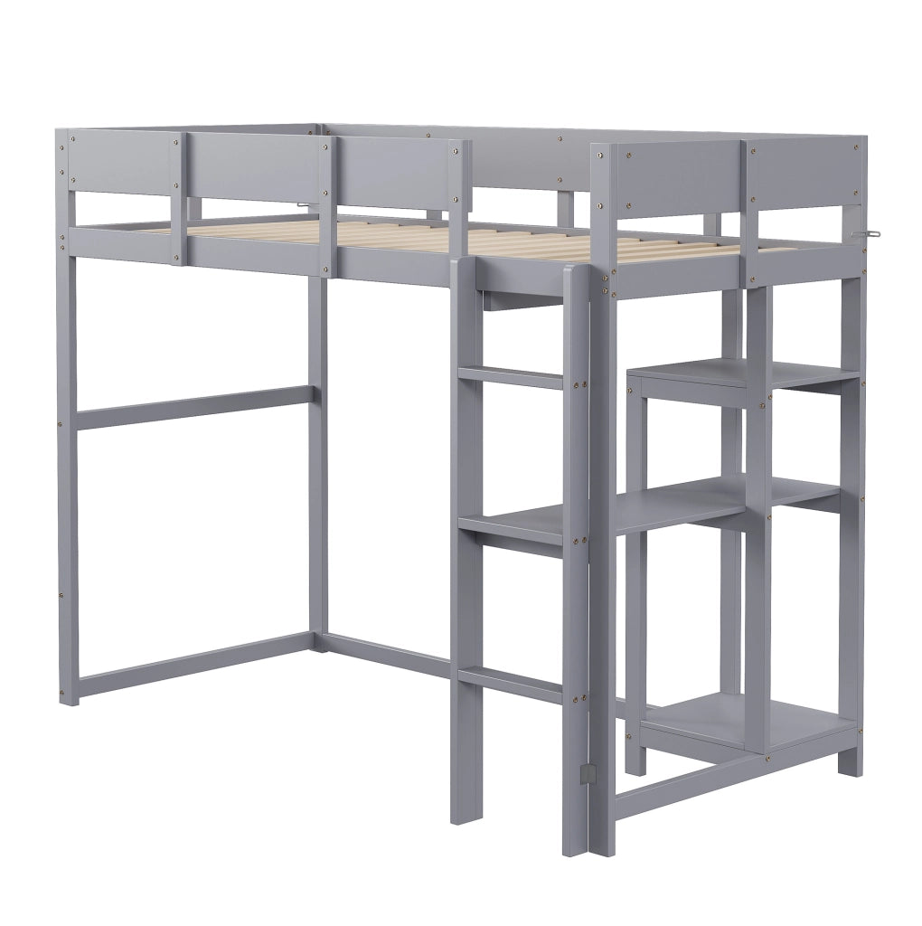 Letto a soppalco 90x200 cm in pino massello grigio