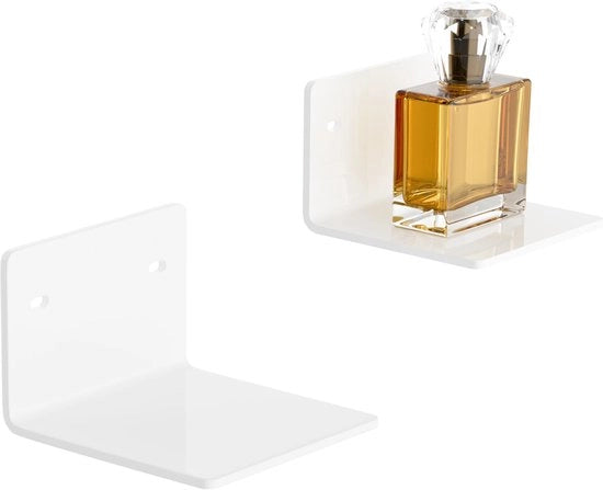 Set di supporti per parete da 2, 10cm, bianchi, mini, fluttuanti, in acrilico per diffusori, piante, orologi digitali, telecamere di sicurezza, 2-pack, pesante.