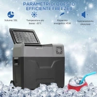 Frigo per Auto da 50L con Pannello Touch, Maniglia e 2 Ruote, in Alluminio e Plastica, 58.6x37.8x54.5 cm, Grigio