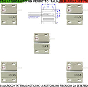 Contatto Magnetico NC Micro 5 Pezzi Bianchi Per Allarme Infissi Tensione Max 100 V Corrente 1 A Contenitori Con Fori di Fissaggio Reed in Ampolla Sottovuoto Sensibilità Magnetica 10 mm IP65 4 Fili