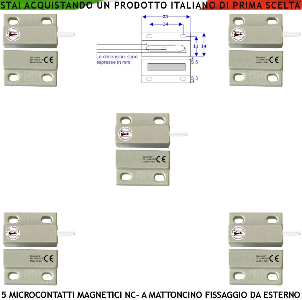 Contatto Magnetico NC Micro 5 Pezzi Bianchi Per Allarme Infissi Tensione Max 100 V Corrente 1 A Contenitori Con Fori di Fissaggio Reed in Ampolla Sottovuoto Sensibilità Magnetica 10 mm IP65 4 Fili