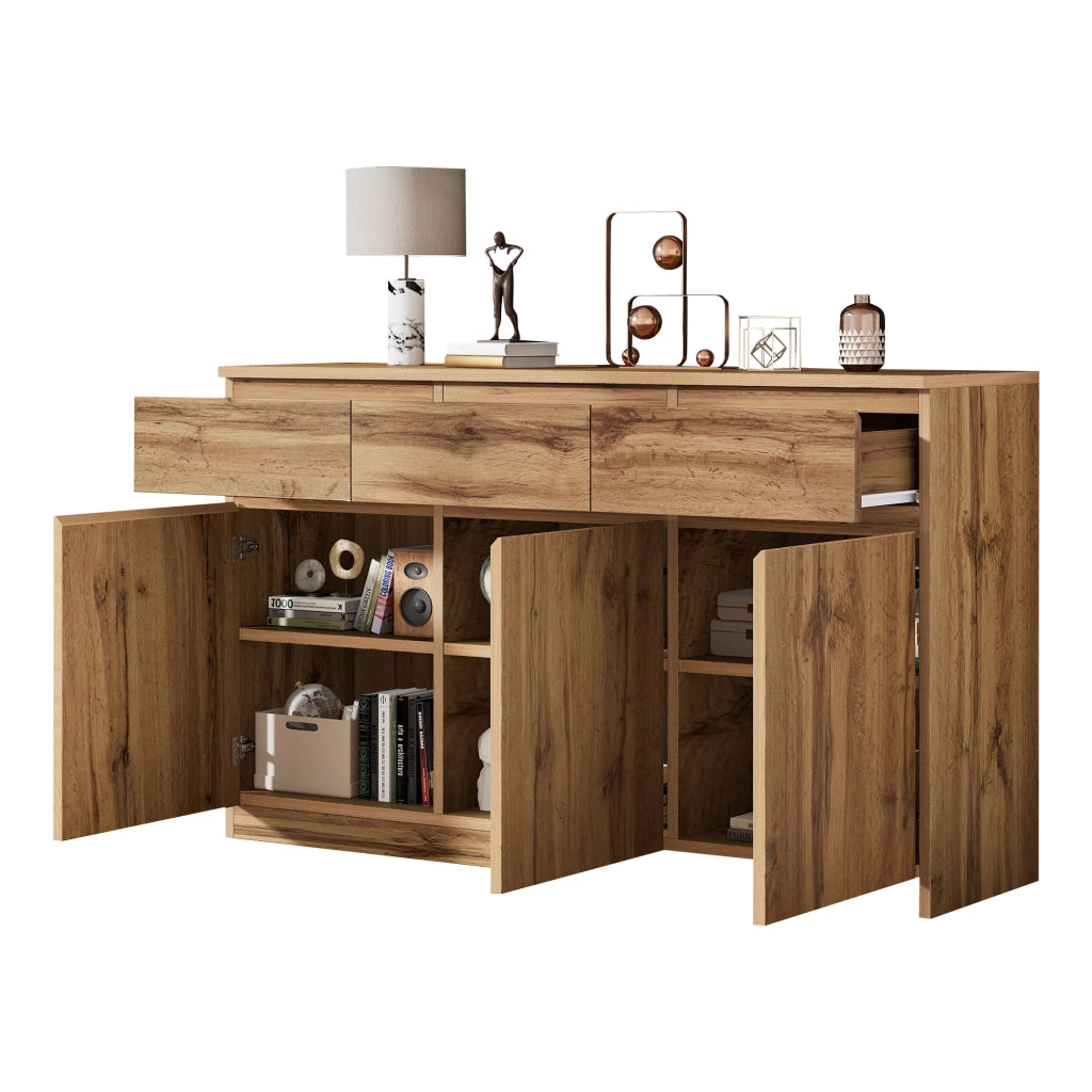 Credenza con 3 ante e 3 cassetti - per soggiorno - in truciolare - legno - 135×40×81 cm