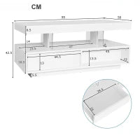 Tavolino da caffè bianco lucido con 4 inserti in vetro, 2 cassetti e 2 vani aperti, Bianco