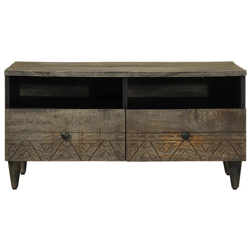 Tavolino Grigio Chiaro 80x54x40 cm in Legno Massello di Mango