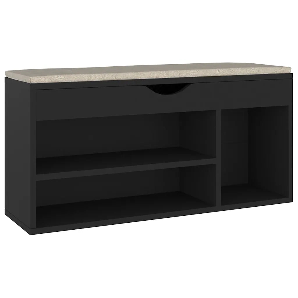 Panca Porta Scarpe con Cuscino Nera 104x30x49cm Multistrato 326751