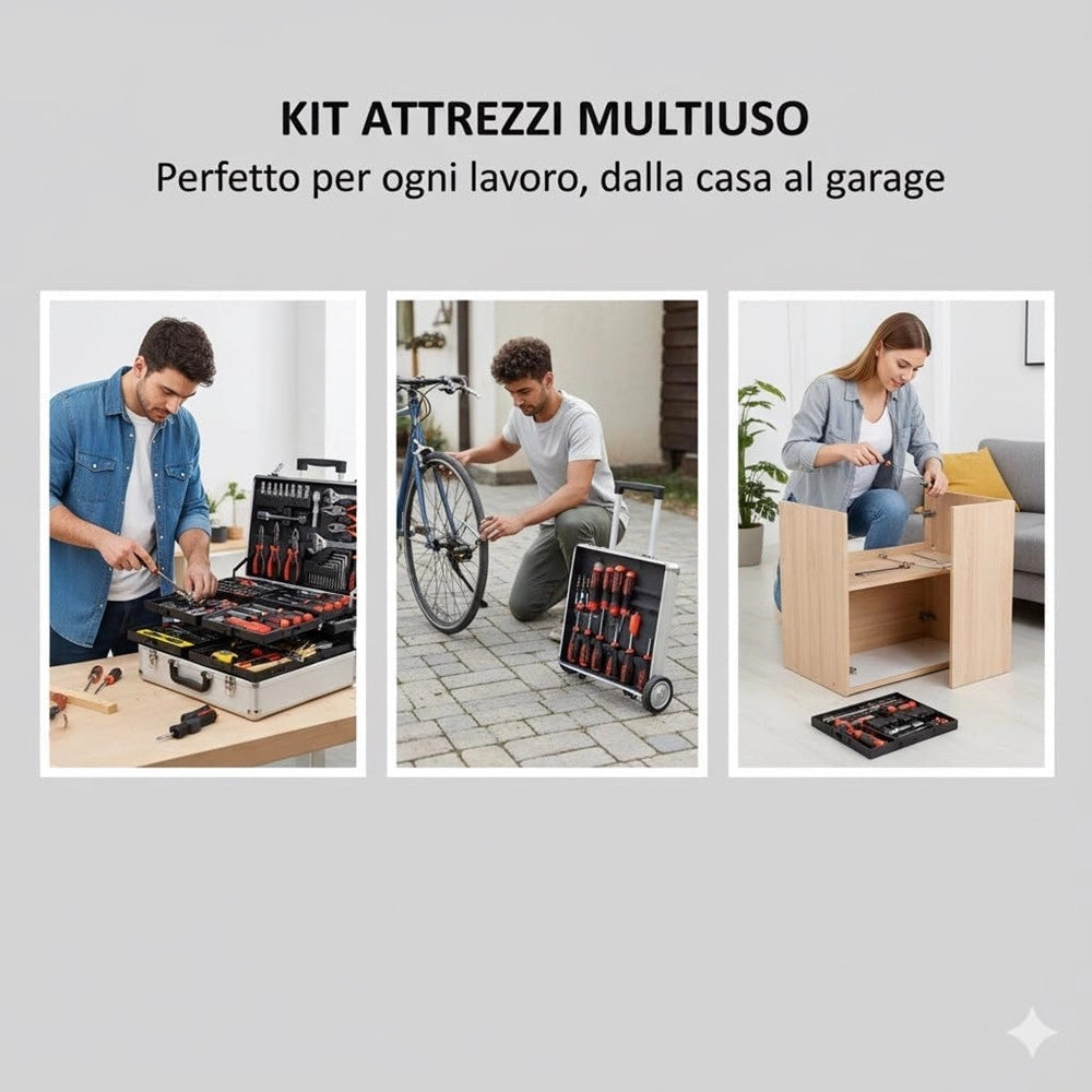 Trade Shop - Kit Attrezzi Valigetta Professionale 799pz Trolley Alluminio Con Ruote Completo Fai Da Te -