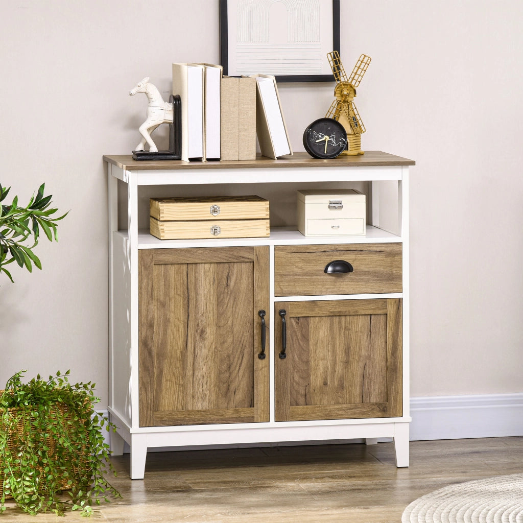 Armadio Cucina Rustico con Ante e Cassetto ¨C zephmum ¨C Bianco e Marrone 76.6x35x81.5cm