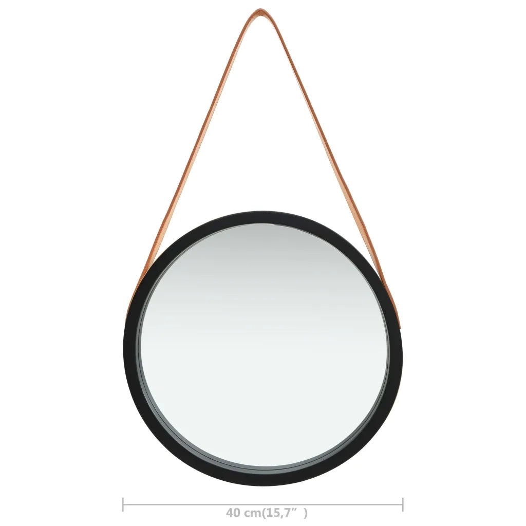Specchio da Parete con Cinghia 40 cm Nero