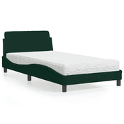 Letto con Materasso-Struttura Letto con Materasso Dover Verde Scuro 100x200 cm in Velluto