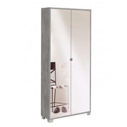 Armadio multiuso slim due ante a specchio otto ripiani Beton Cemento 83x29x h190 cm