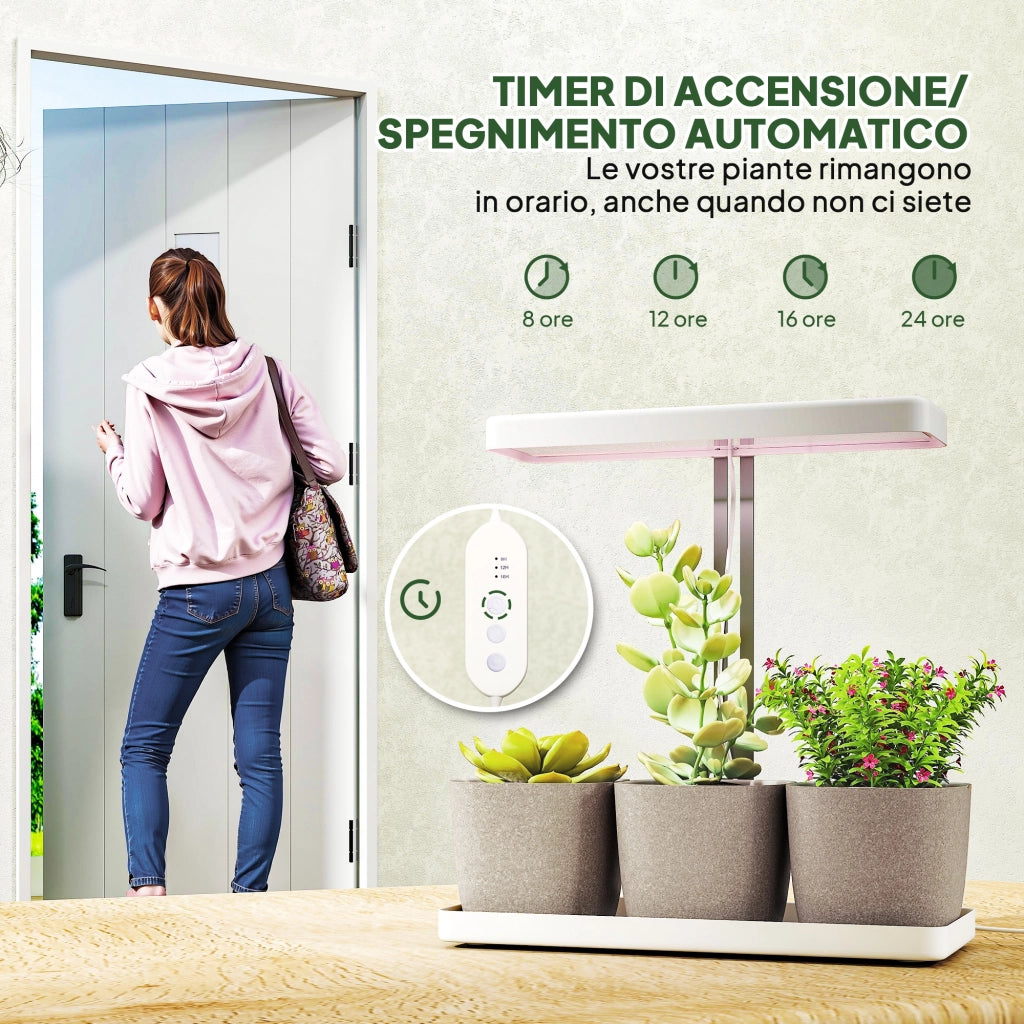 Lampade per Pianta 42 Luci LED con 3 Vasi Timer e Illuminazione Regolabile Bianco