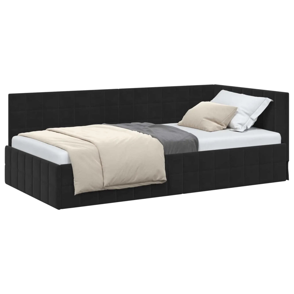 Cornice del letto ad angolo Nero 90 cm x 190 cm Velluto