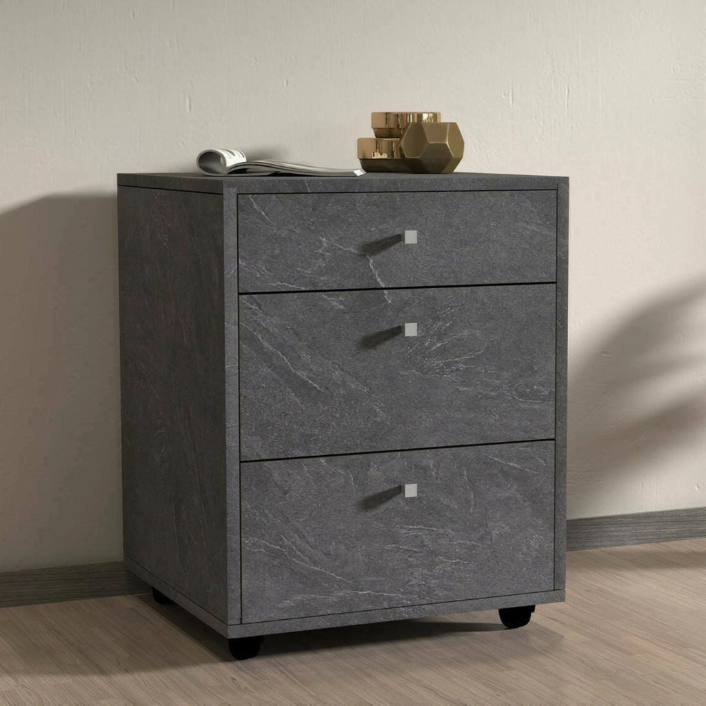 Cassettiera Asgabat, Cassettiera camera da letto , Settimino con 3 cassetti, 47x45h61 cm, Ardesia