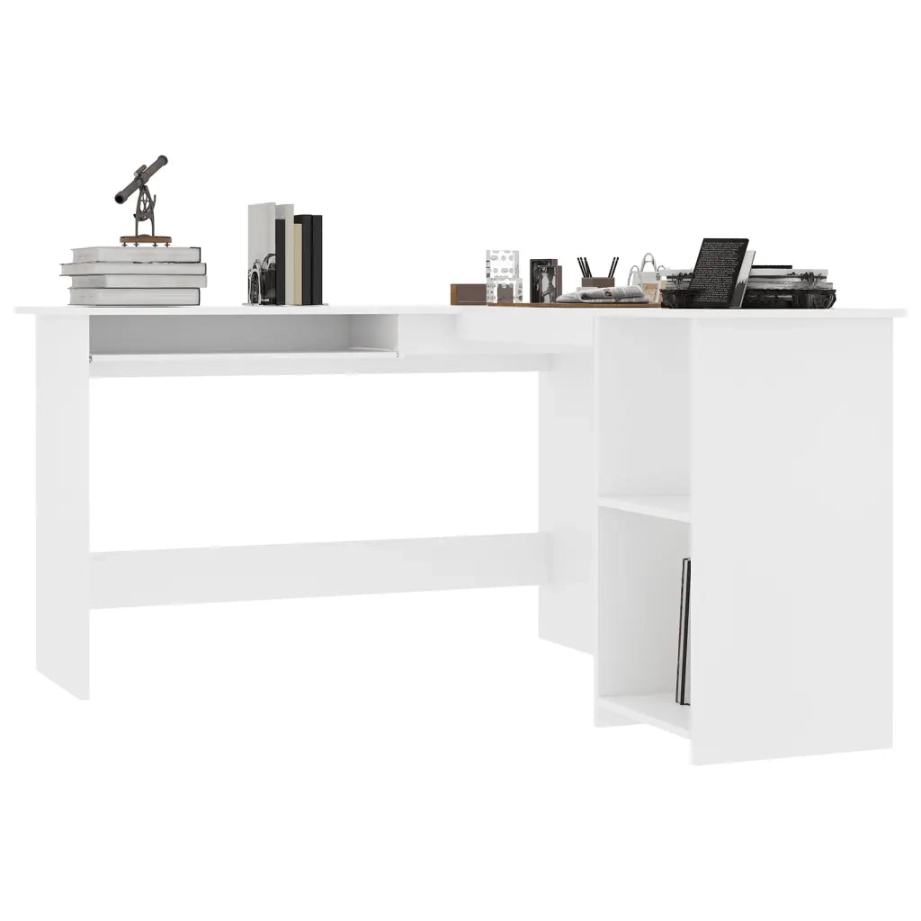 Scrivania Angolare a L Bianca 120x140x75cm in Legno Multistrato 800747