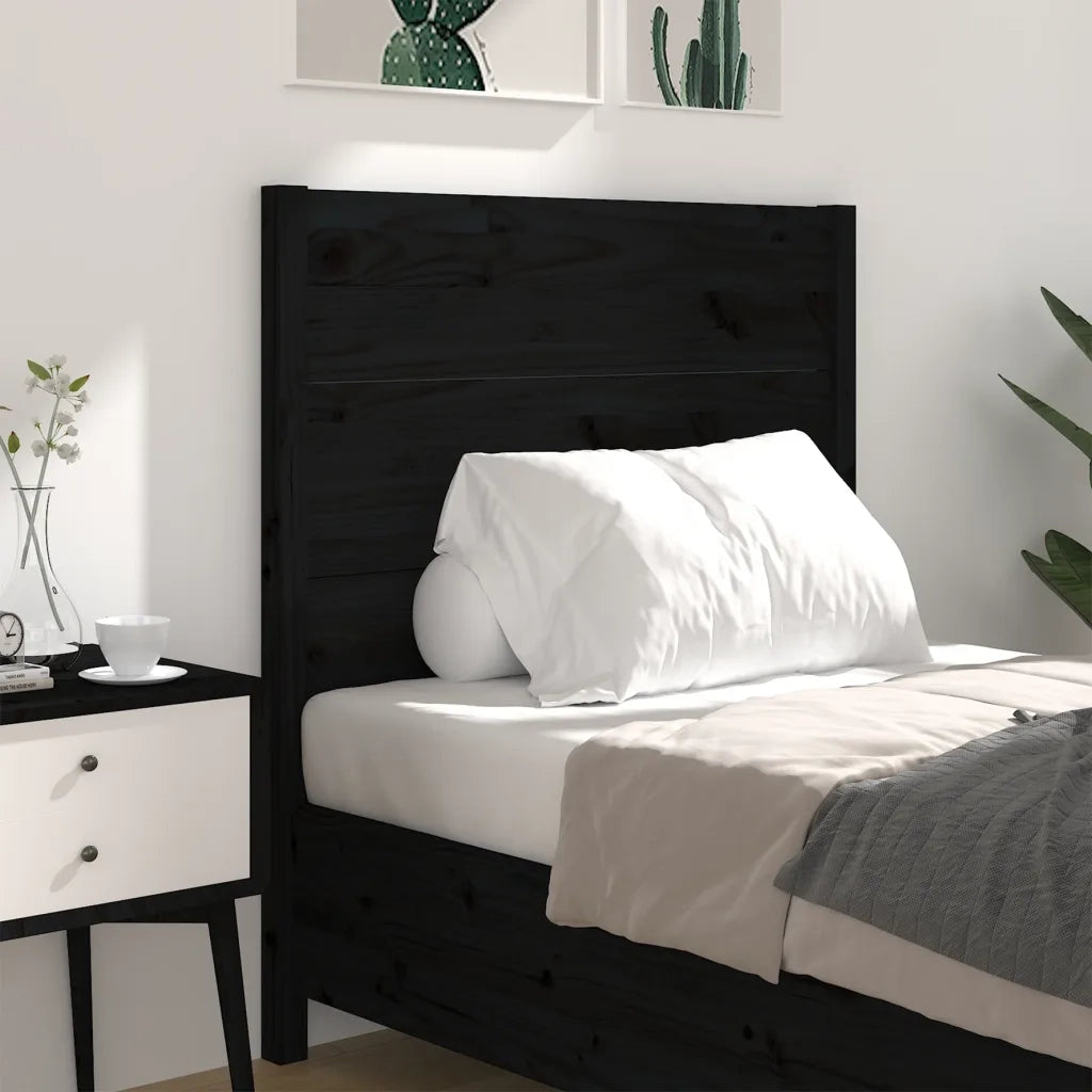 Testiera | Testata per Letto Nera 96x4x100 cm in Legno Massello di Pino